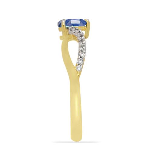 14K GOLD NATURAL BLUE KYANITE GEMSTONE CLASSIC RING WITH WHITE DIAMOND